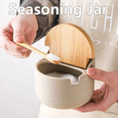 Axyaa Ceramic Seasoning Jar with Bamboo Lid and Spoon