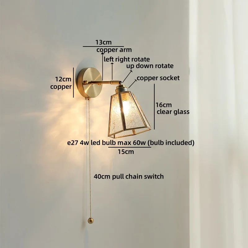 Axyaa Clear Glass LED Wall Lamp Gold Brass Finish Japan Style Home Décor