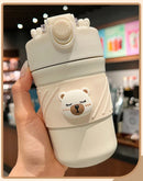 Axyaa Cute Bear Double Drink Thermos Coffee Mug Stainless Steel Tumbler