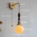 Axyaa Copper Ceramic LED Wall Lamps: Nordic Modern Walnut Handle for Living Room, Bedroom, Bathroom