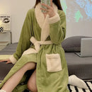Axyaa Women's Plush Velvet Bathrobe | Warm Winter Dressing Gown & Pajamas