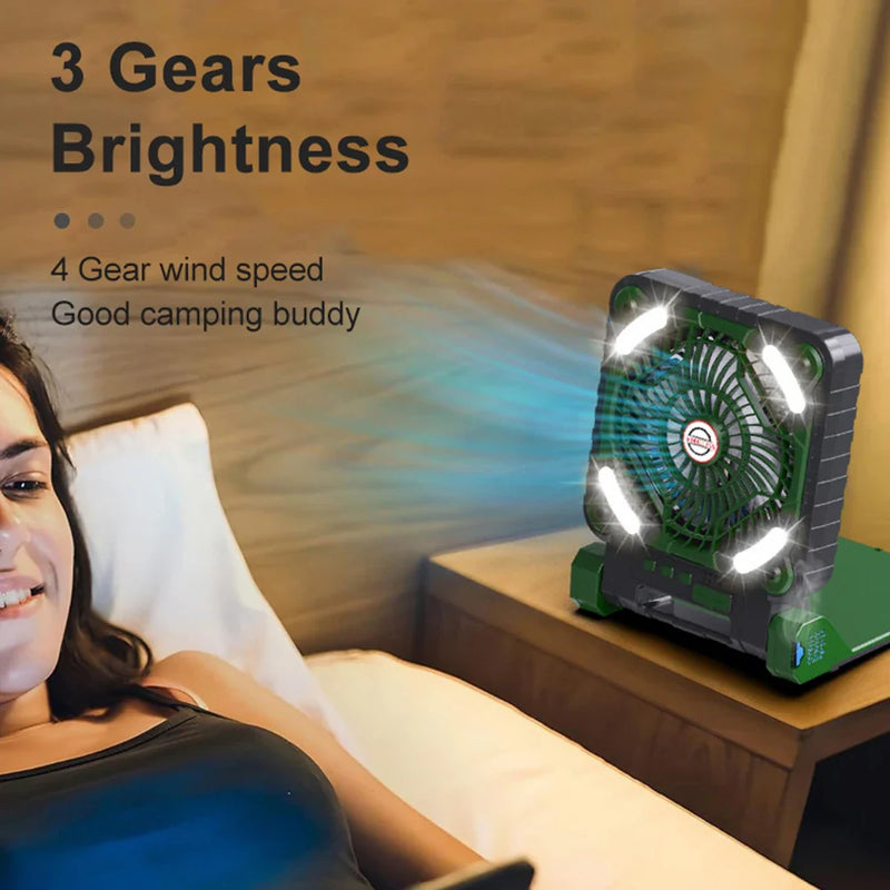 Axyaa Solar Camping Light Fan: Portable Rechargeable Desk Lamp, 4 Speeds