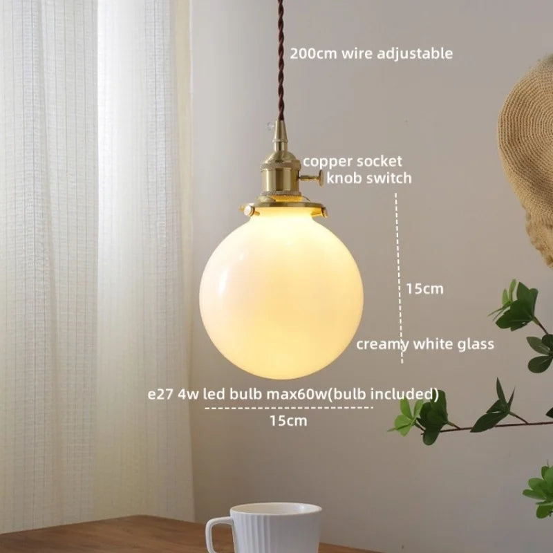 Axyaa Glass Copper LED Pendant Light for Home Decor - Nordic Style