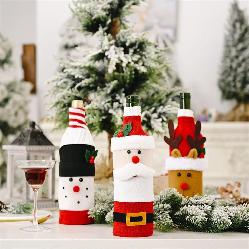 Axyaa Christmas Wine Bottle Cover Set for Festive Table Decor & Gifts