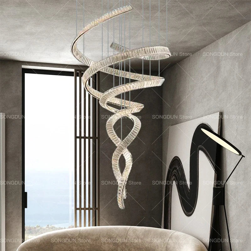 Axyaa Crystal Chandelier: Luxury Designer Light for Living Room, Stairwell & Restaurant