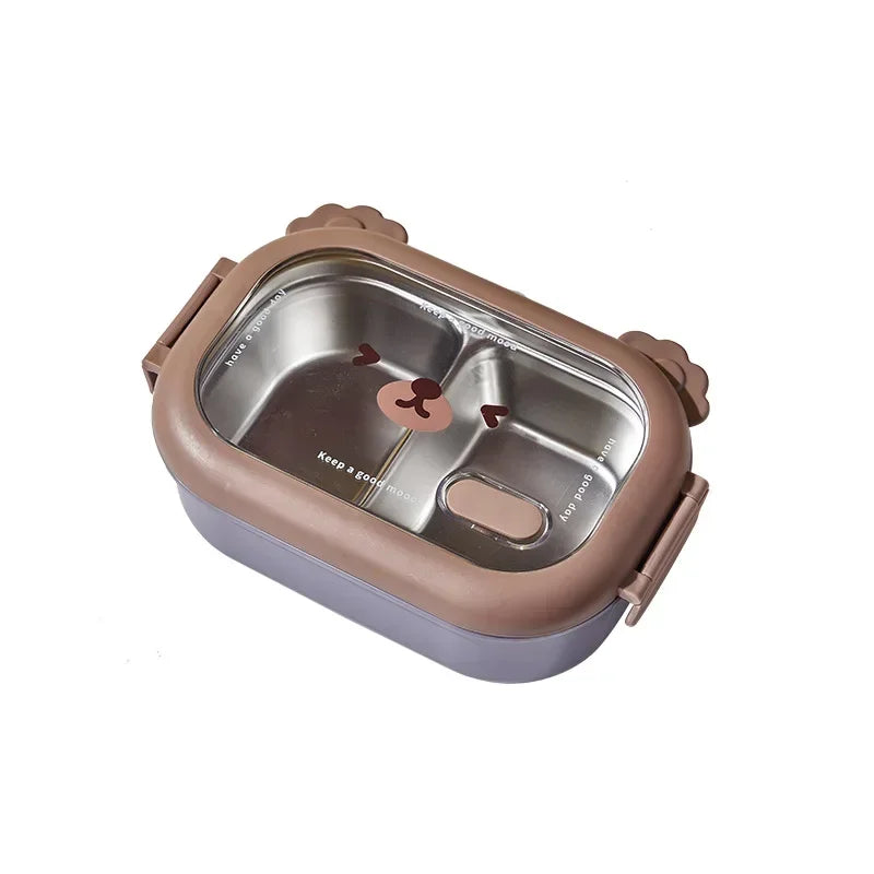 Axyaa Bear Lunch Box: Stainless Steel Portable Sealed Food Container for Kids & Office