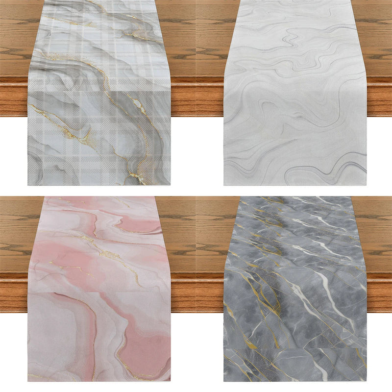 Pink Champagne Gold Textured Table Runner by Axyaa: Elegant Grey Marble Design for Stylish Tables