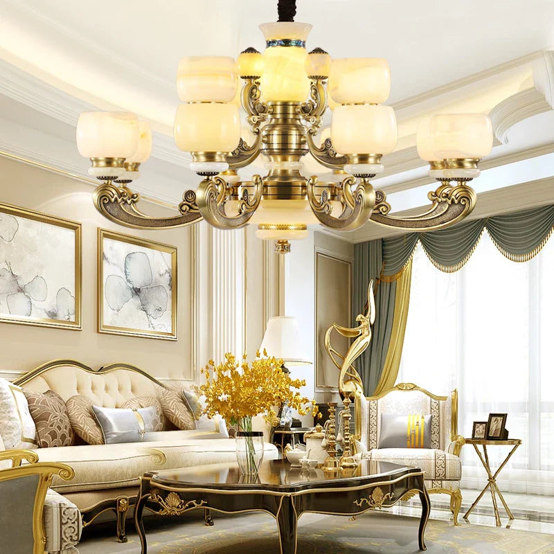 Axyaa All Copper Marble Chandelier: Luxury Living Room Lights, Chinese Wind Bedroom Lights