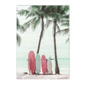 Beach Flamingo Canvas Wall Art by Axyaa - Sea Wave Starfish Shell, Palm Tree, Pineapple