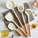 Axyaa Silicone Kitchen Utensils Set with Wooden Handle - Non-stick Cookware Tools