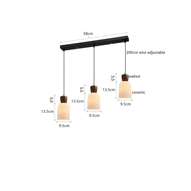 Axyaa Walnut Ceramic Nordic LED Pendant Lights - Japanese Style Modern Hanging Lamp