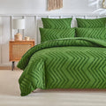 Tufted Wave Duvet Set: Boho Geometric Green Quilt Cover & Pillowcase, All-Seasons, US King Size