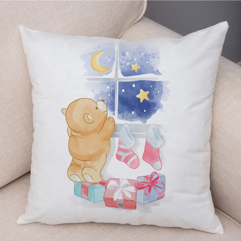 Axyaa Christmas Cartoon Animal Cushion Cover - Santa Claus Pillowcase