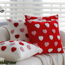 Axyaa Red-White Love Tufted Cushion Cover - Romantic Home Decor - 45x45cm