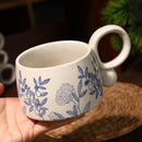 Axyaa 12oz Blue and White Ceramic Coffee Mug - Handmade Stoneware Cup