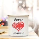 Axyaa Best Mom French Enamel Mug -  Creative Coffee Cup Gift