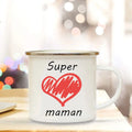 AXYAA Best Mom French Print Enamel Coffee Mug - Home Drinkware Gift
