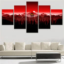Nature Firewatch Red Sky 5-Piece Canvas Wall Art Set by Axyaa - Landscape Poster Painting