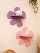 Axyaa Pink Purple Flower Wall Shelf: Kids Room Storage Rack, Floral Wall Hanging Decor