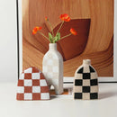 Axyaa Geometric Check Pattern Ceramic Vase for Stylish Home Decor