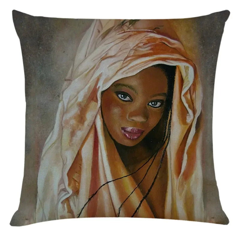 Axyaa African Women Style Linen Pillow Cover 45x45cm