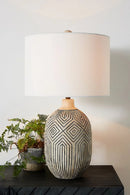 Axyaa Antique Carved Table Lamp for Living Room, Bedroom, Study - Handmade Warm Wabi Sabi Style