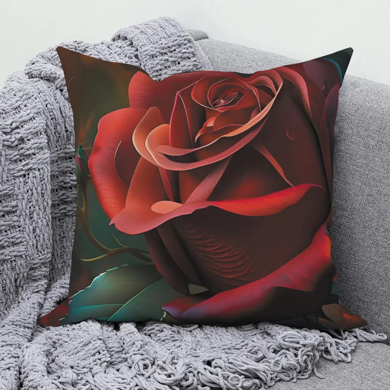 Axyaa Rose Flower Print Square Cushion Cover Pillowcase