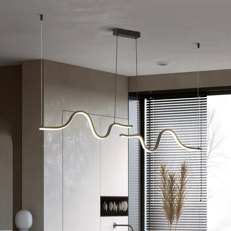 Axyaa Linear LED Pendant Light: Nordic Luxury Chandelier for Restaurant, Kitchen, Office.