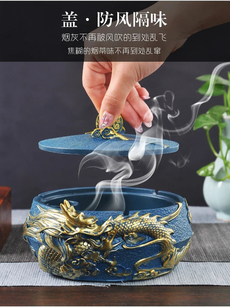 Axya Decorative Ashtray with Lid - Chinese Retro Style for Home and Office