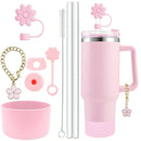 Axyaa Cup Set: 9 Straws, Brush, Flower Charm, 3 Stoppers, Cover Boot