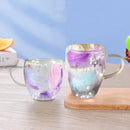 Axyaa Feather Glass Cups Set of 2 with Handles, Double Wall Design
