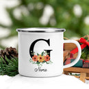 Axyaa Flower Letter Enamel Mug - Personalized Alphabet Camping Tea Coffee Cup