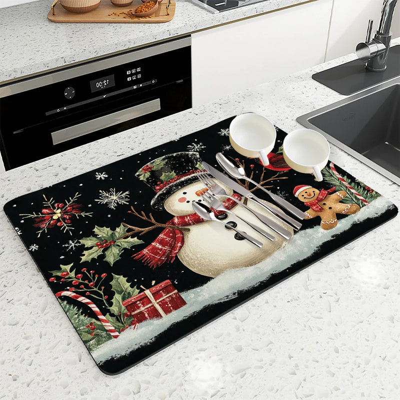 Axyaa Christmas Coffee Dish Mat Large Kitchen Absorbent Anti-slip Draining Pad
