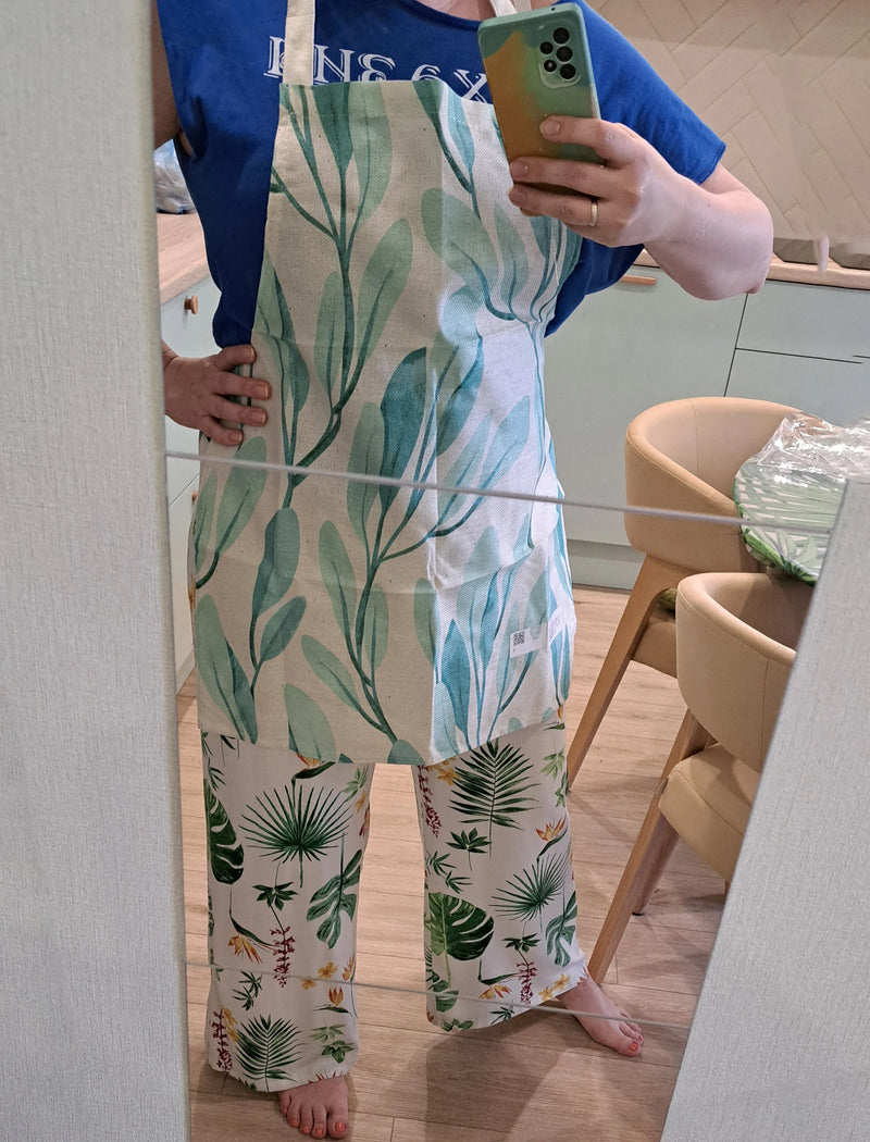 Tropical Jungle Print Kitchen Apron, Axyaa Plant Leaves Chef Bib for Kids Men Women
