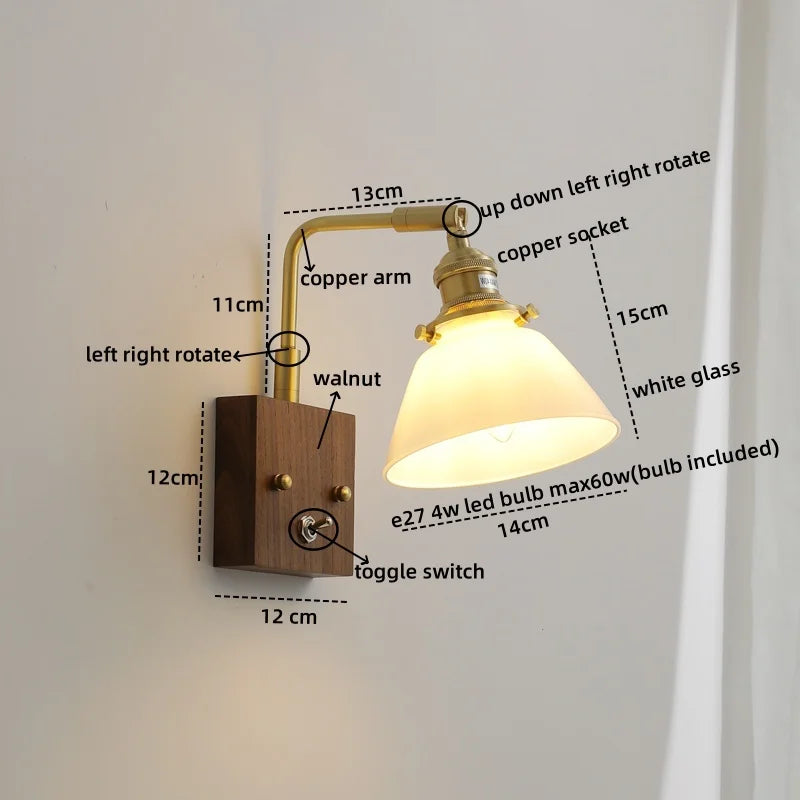 Axyaa Nordic LED Wall Lamps Walnut Glass Stair Light Fixtures for Home Décor