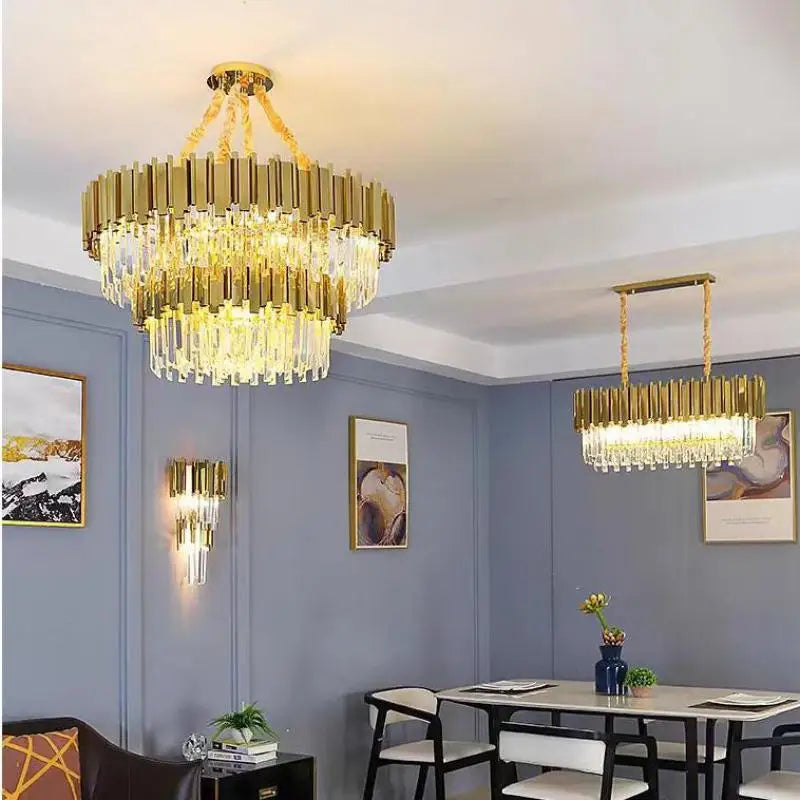 Axyaa Crystal LED Pendant Lights Gold Plating Metal Hanging Lamp