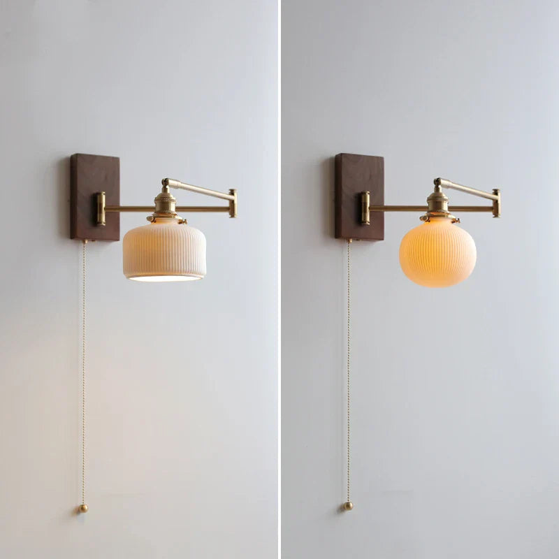 Axyaa Wood Canopy LED Wall Lamp with Pull Chain Switch