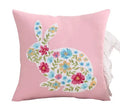 Axyaa Pink Floral White Floral Bunny Embroidered Cushion Cover