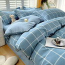 Axyaa Blue & White Grid 4-Piece Bed Sheet Set, Thickened Material