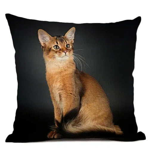 Axyaa Cat Pattern Cushion Cover 45x45cm Linen Pillowcase for Home Sofa Art Decor