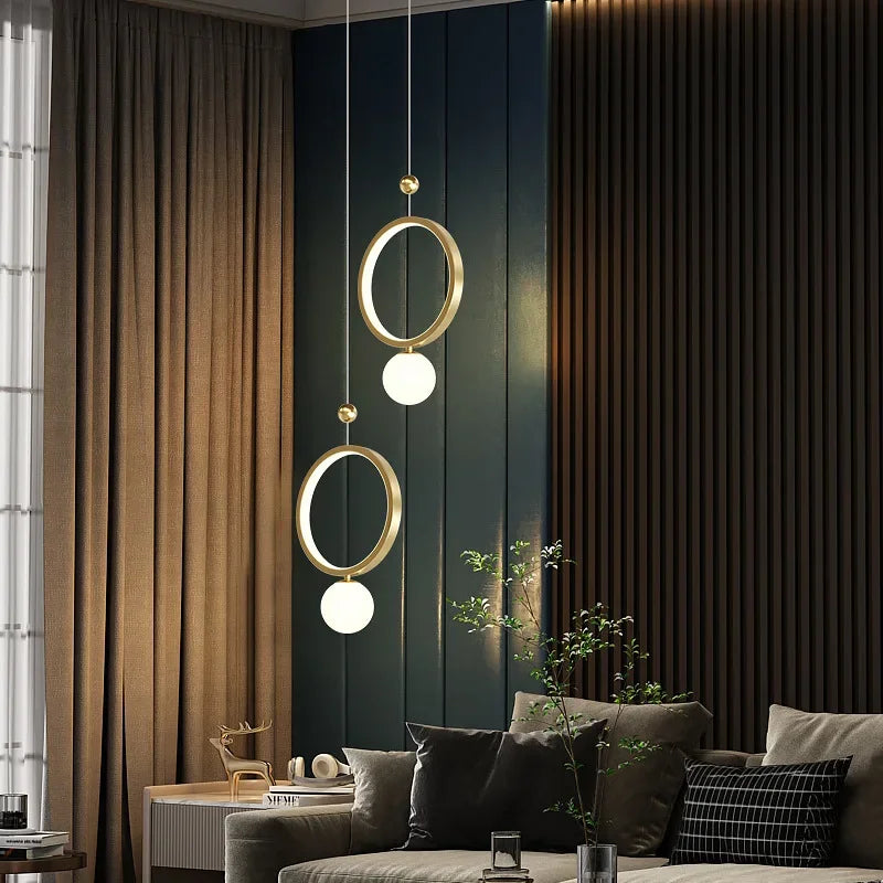 Axyaa Luxury Gold Ring LED Pendant Light for Home Decor