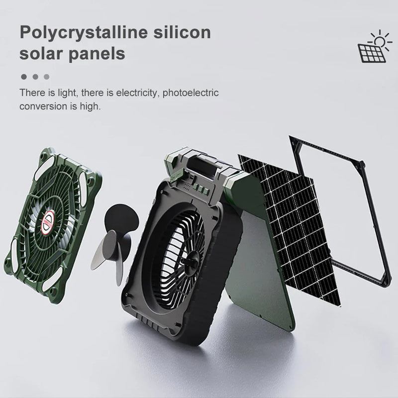 Axyaa Solar Camping Light Fan: Portable Rechargeable Desk Lamp, 4 Speeds