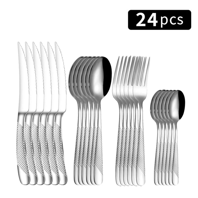 Axyaa 24pc Stainless Steel Tableware Set for Family Dining