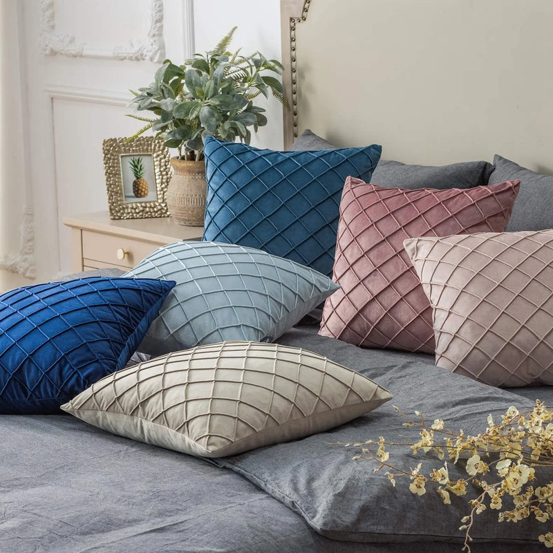 Axyaa Velvet Diamond Check Pattern Throw Pillowcase for Stylish Home Decor