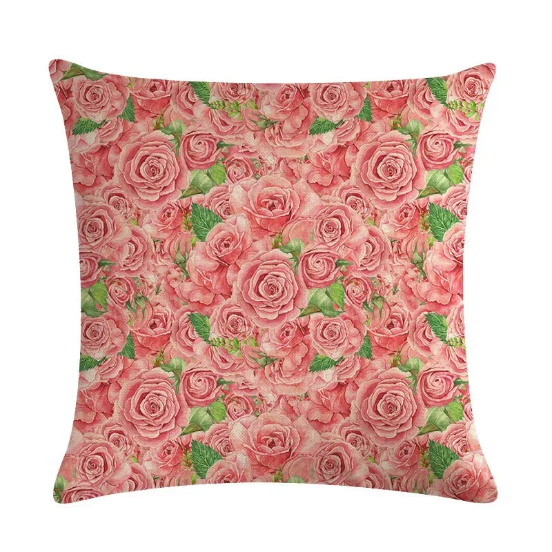 Axyaa Vintage Plant-flower Linen Cushion Cover 45*45cm
