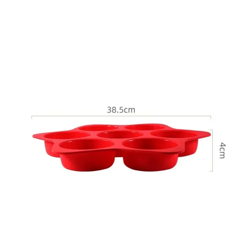 Axyaa 6-Hole Silicone Hamburger Mold for Oven Baking and Bread Making