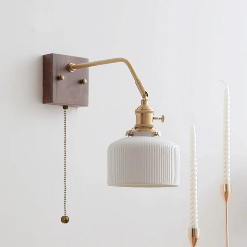 Axyaa Ceramic Copper LED Wall Lamp with Pull Chain Switch