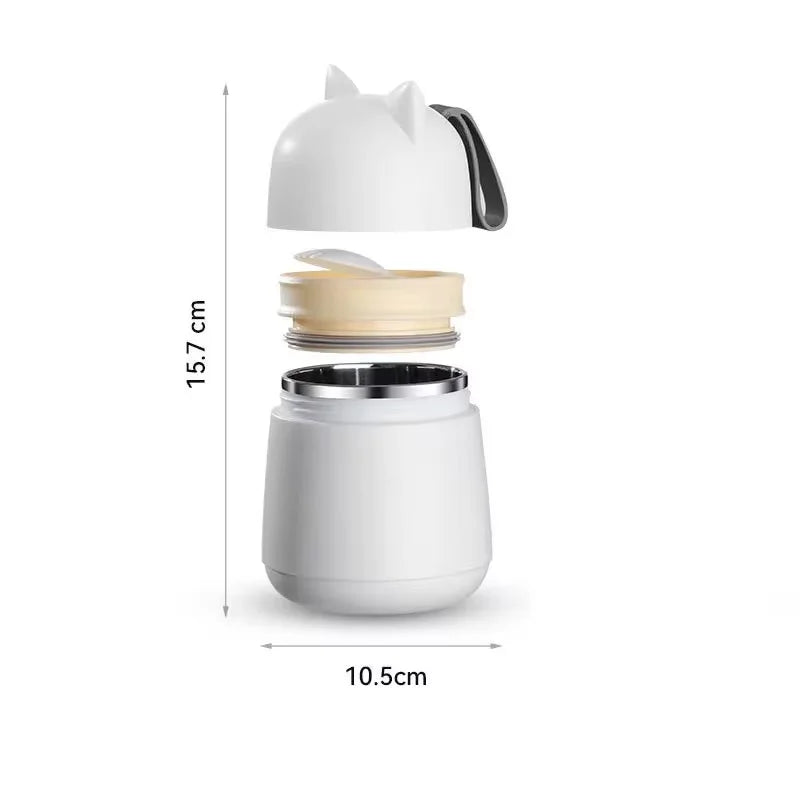 Axyaa Cat Ear Soup Cup with Spoon - Leak-proof & Portable Breakfast Cup