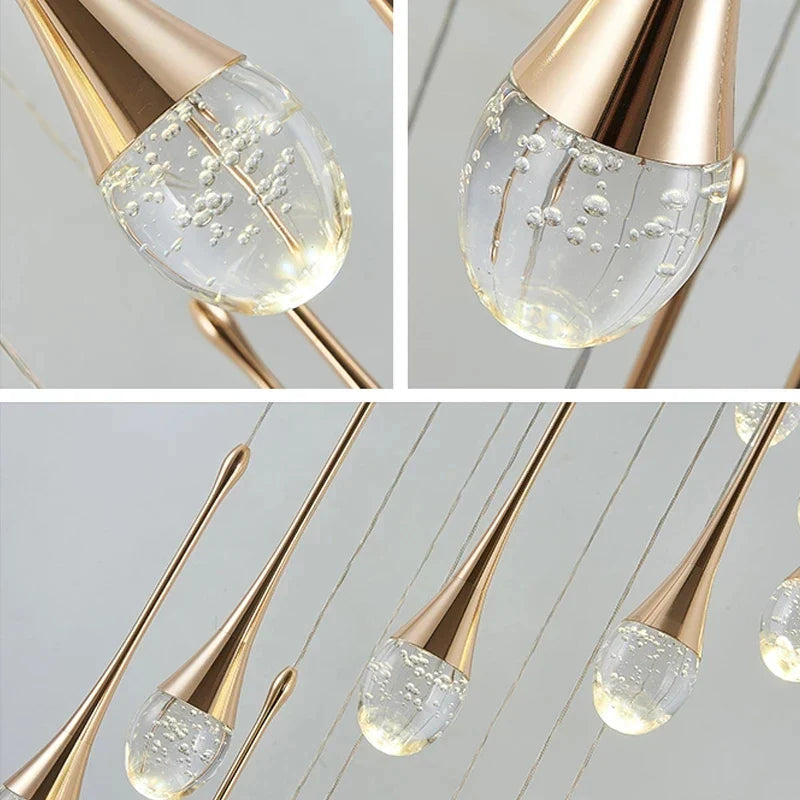 Axyaa Crystal LED Chandelier: Gold Luxury Pendant Lighting for Living Room & Lobby