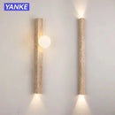 Axyaa Yellow Travertine Cave Stone Wall Light - Retro Staircase Bedroom Lamp